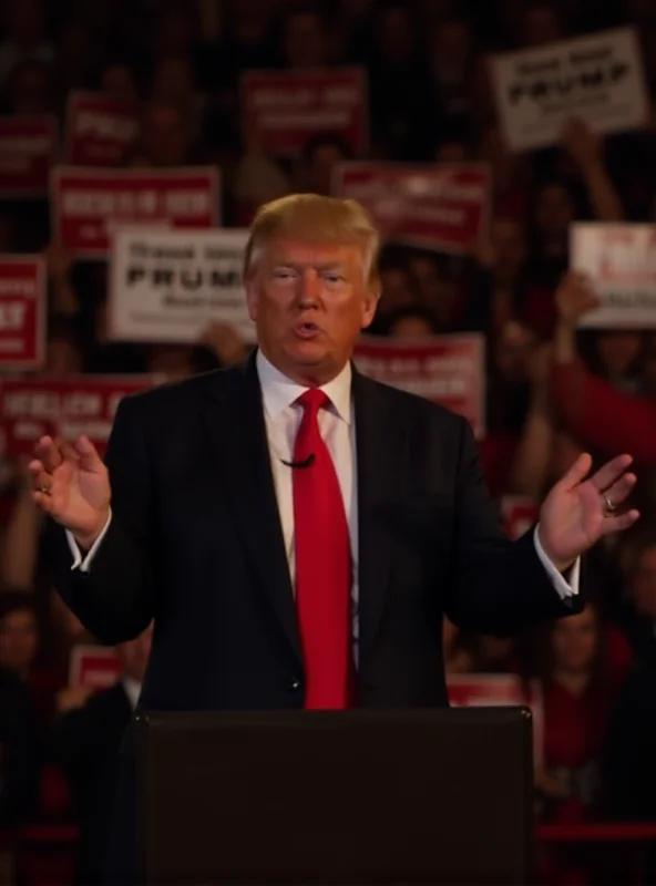 Donald Trump standing at a podium addressing a crowd