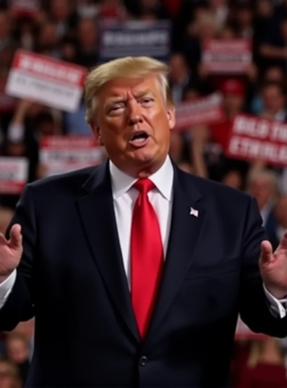 Donald Trump addressing a crowd at a rally.