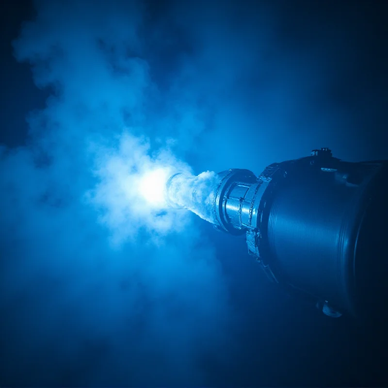 Close-up of a Starship rocket engine firing during a test