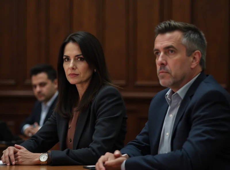 Stefania Nobile and Davide Lacerenza in a courtroom setting