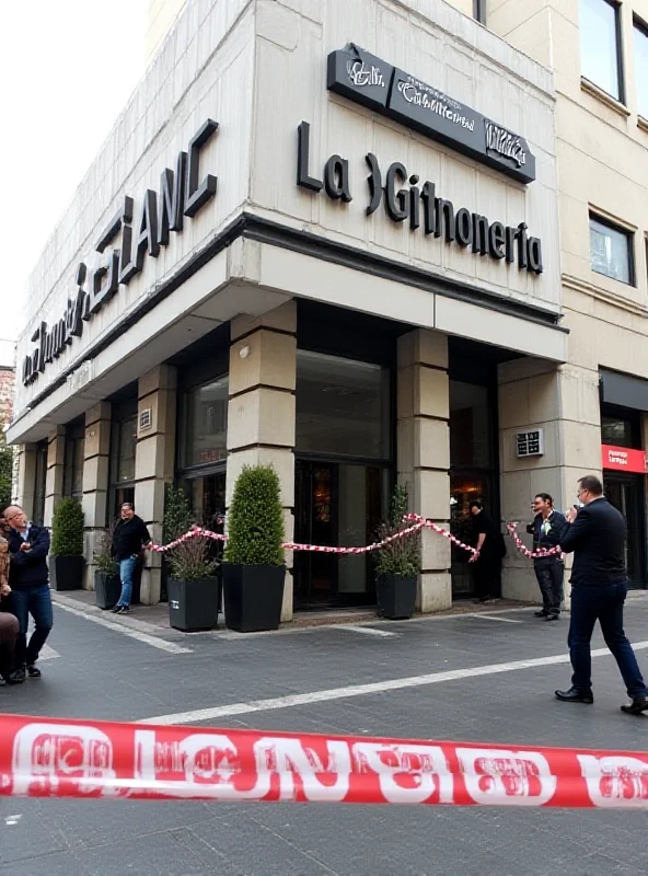 Exterior of La Gintoneria in Milan, Italy, with police tape