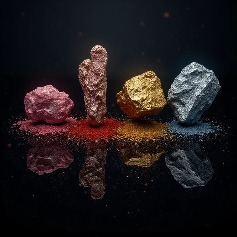 A graphic representation of various critical raw materials, including lithium, cobalt, nickel, and titanium.