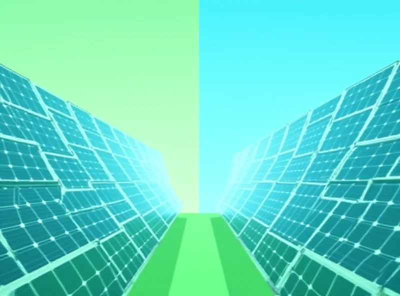 Illustration of two stylized solar panels facing each other, representing SolarBank and E.On.