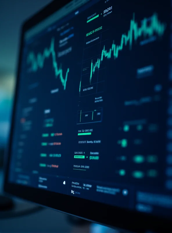 Close-up of a computer screen displaying stock market data and charts.