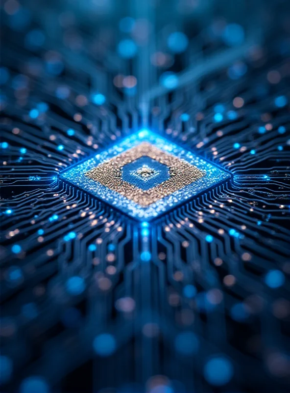 Close-up of a microchip with glowing circuits, representing artificial intelligence technology