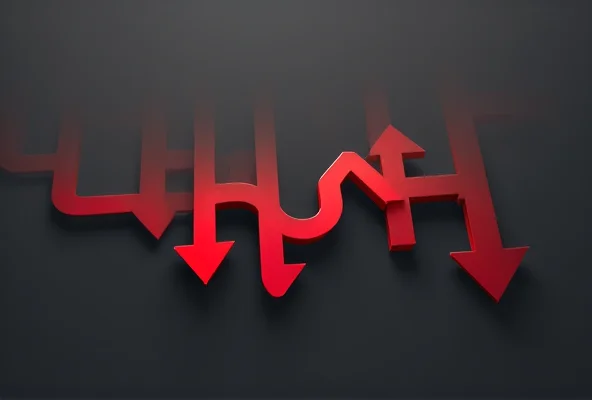 An abstract illustration of arrows pointing downwards, representing a decline or decrease in stock value.