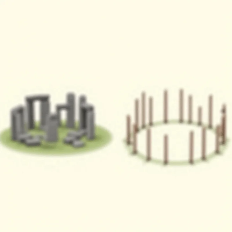 Comparison illustration of Stonehenge and the wooden circle