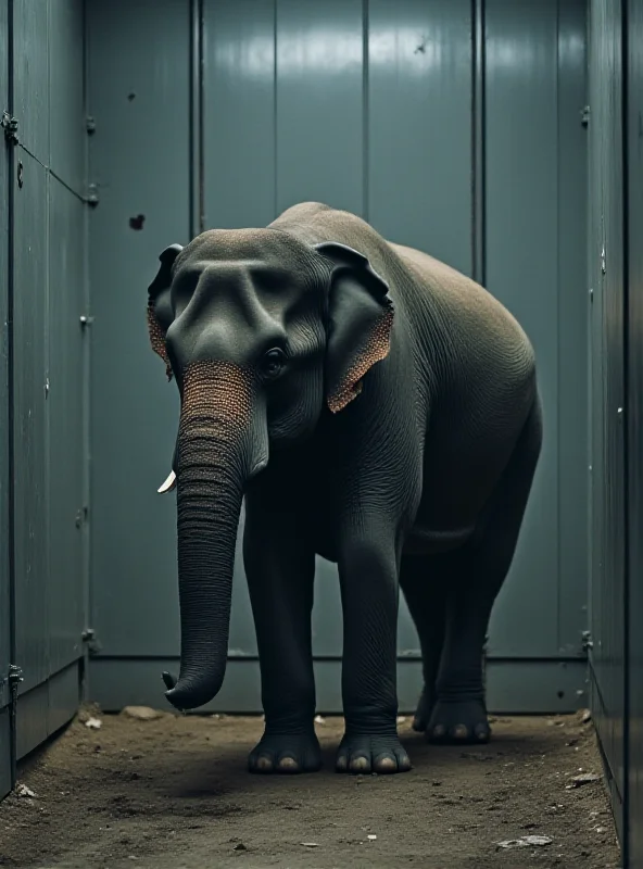 A lonely elephant standing in an enclosure
