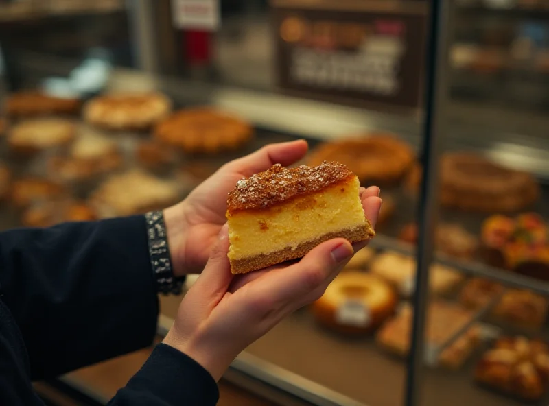 A person buying a custard slice at a bakery