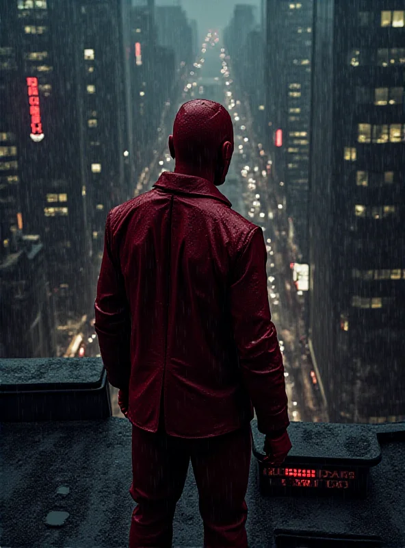 Daredevil standing on a rooftop overlooking a city at night.