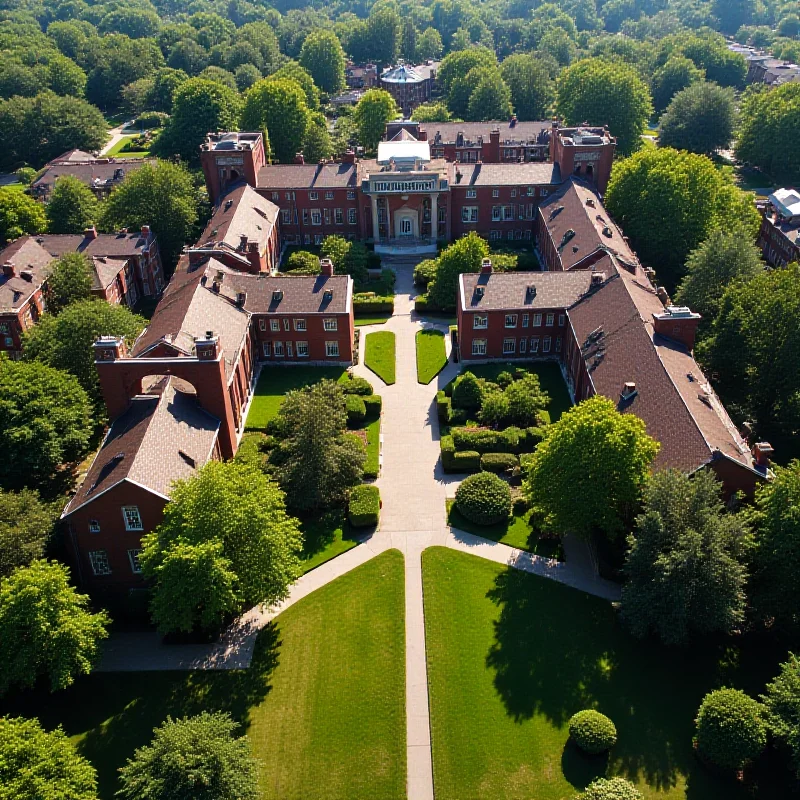 An aerial view of Princeton University campus, showing historic buildings and green spaces.