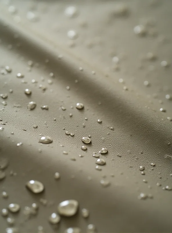 Close-up of plastic-free raincoat fabric with water droplets