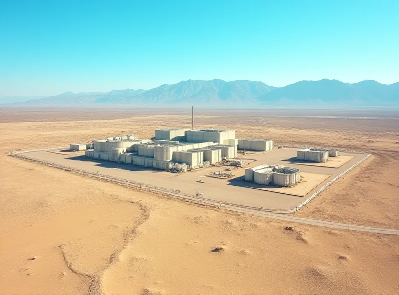 Aerial view of a nuclear waste storage facility in a desert landscape.