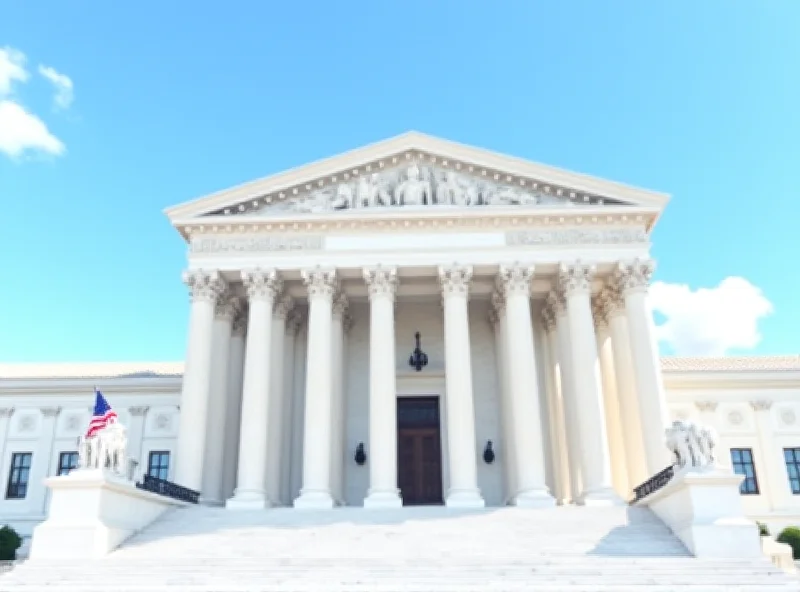 US Supreme Court building with American flag flying in front