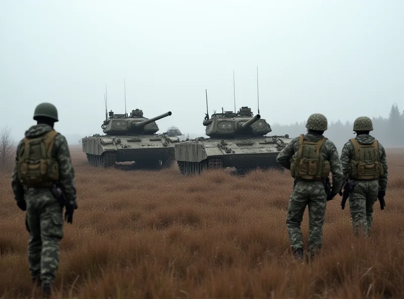 Czech military exercise with tanks and soldiers in camouflage uniforms