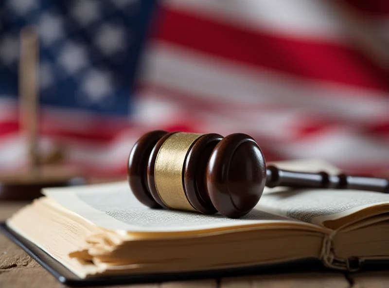 A gavel resting on a law book with the American flag in the background.