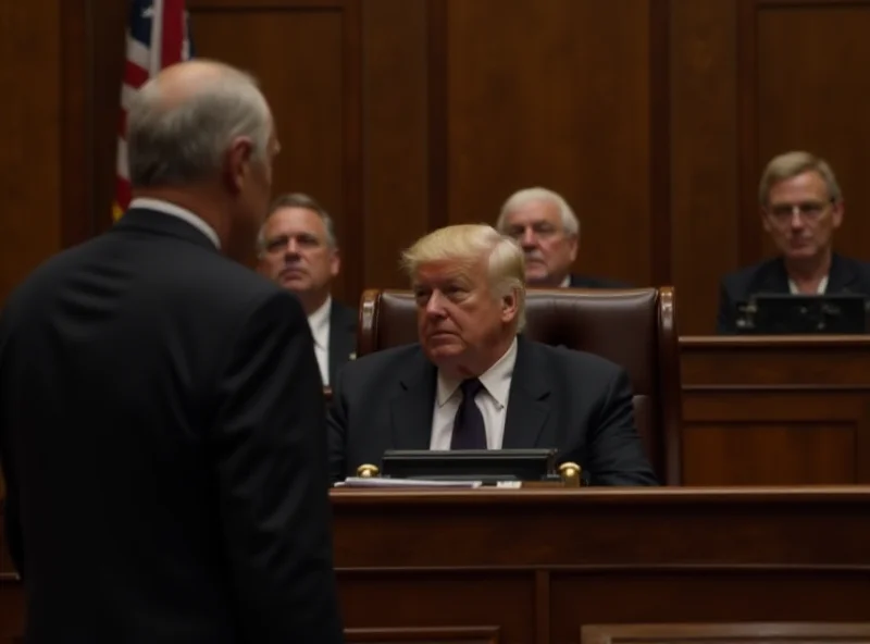 A courtroom scene with a lawyer addressing the judge, with Alan Jones sitting in the defendant's chair looking concerned.