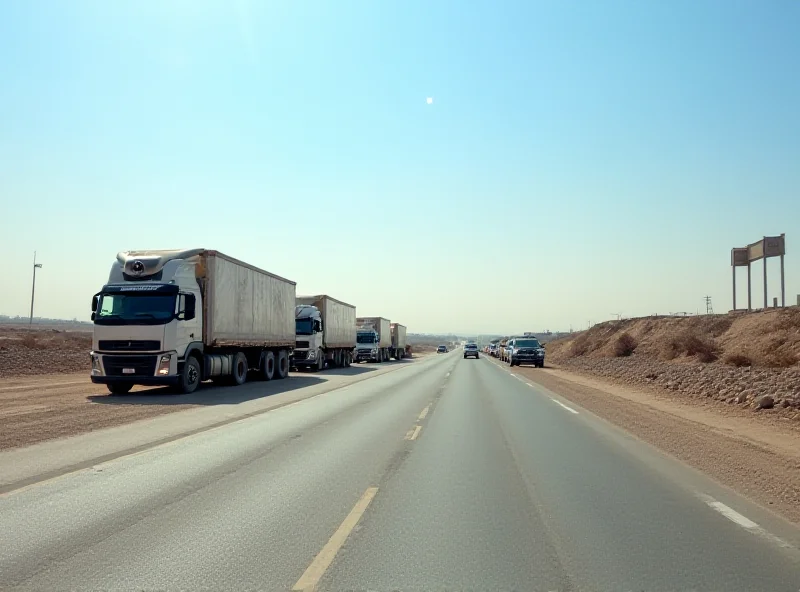 Vehicles crossing the Jaber-Naseeb border crossing between Jordan and Syria
