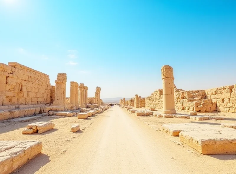 Ancient ruins of Palmyra under a clear blue sky