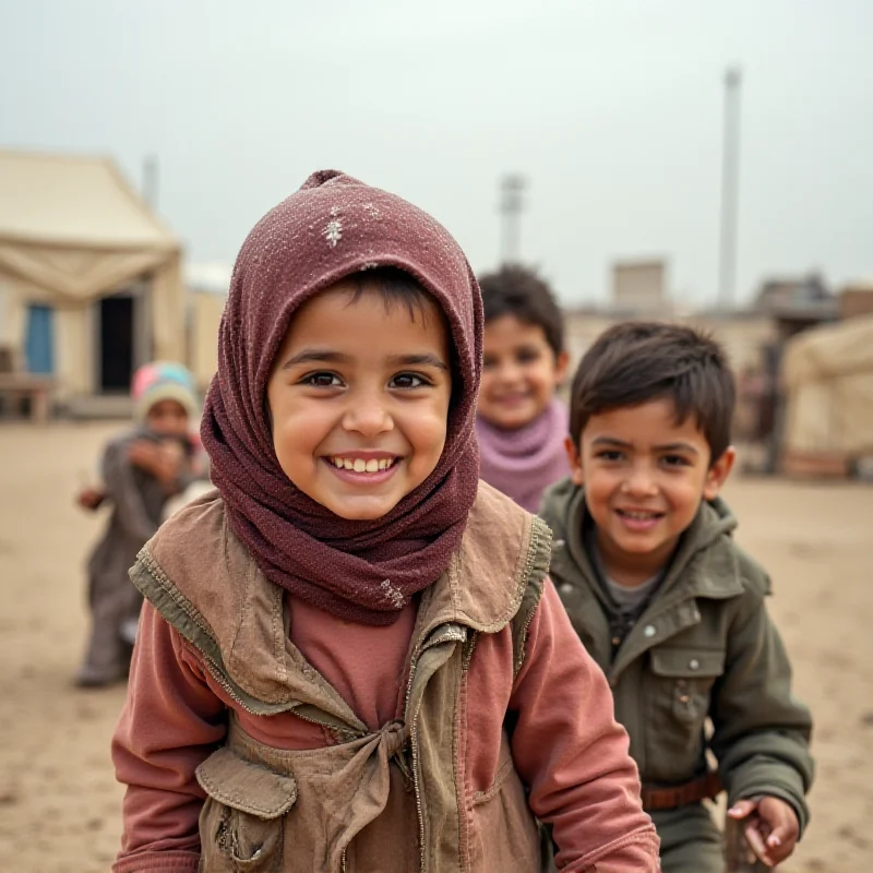 A group of Syrian children playing in a refugee camp