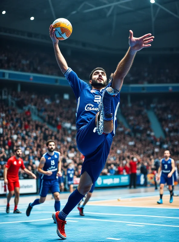 A Syrian handball player in action during a match.
