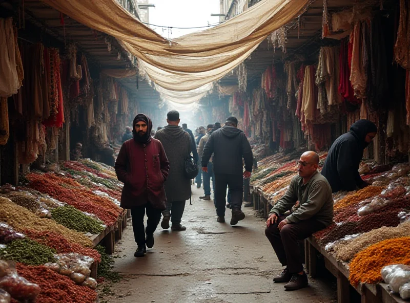 A bustling market scene in Idlib with fewer customers than usual, reflecting economic hardship