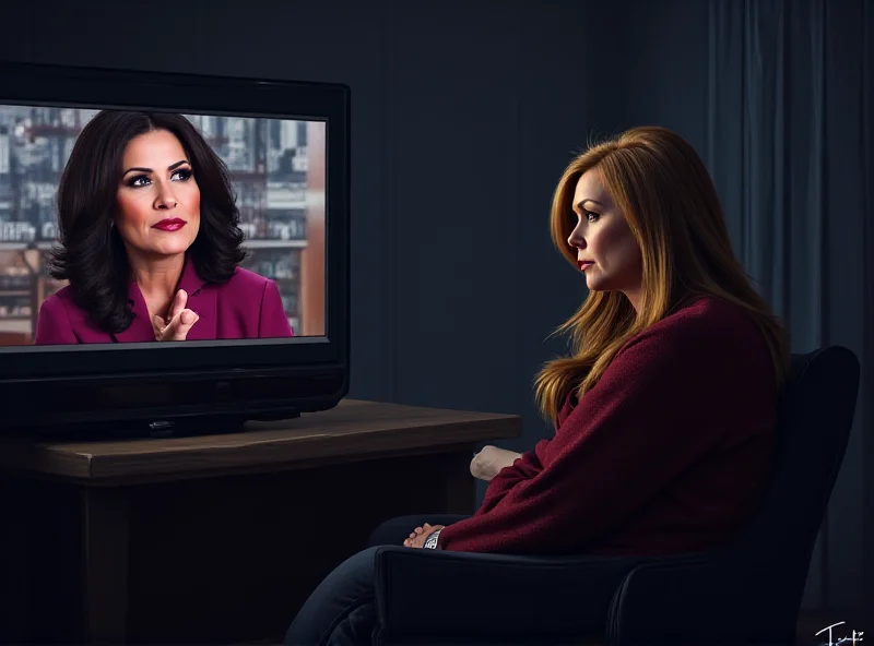 Illustration of Meghan McCain looking sternly at a television screen showing Alyssa Farah on 'The View'.