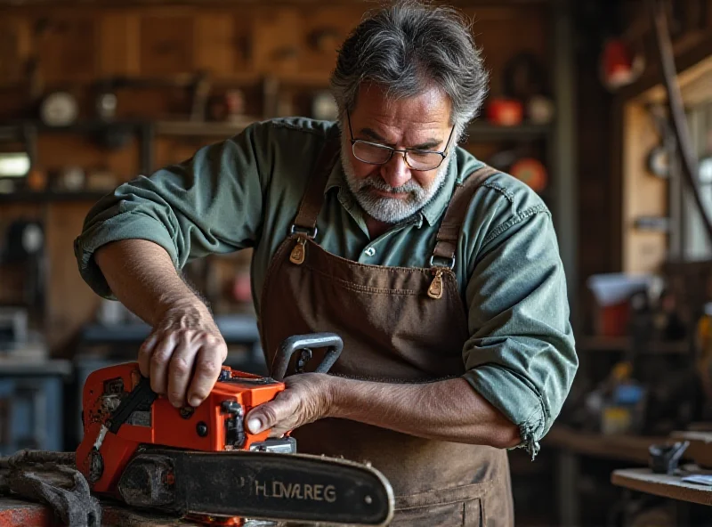 A mechanic in Buenos Aires working on a chainsaw