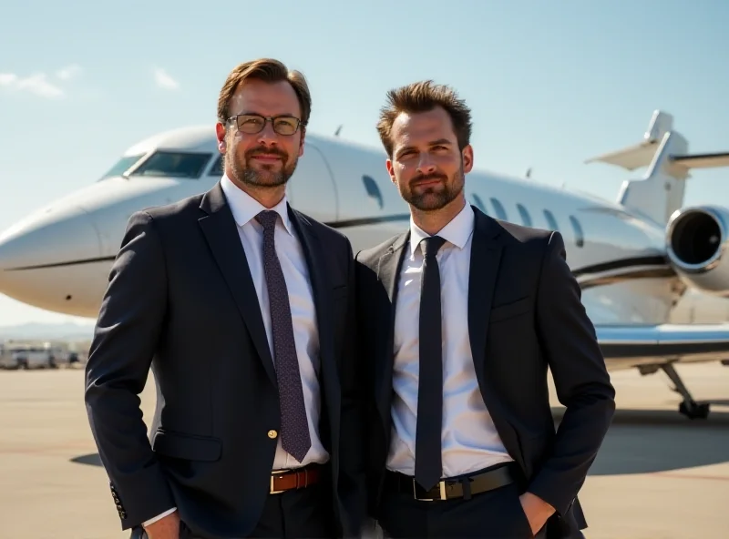 Andrew Tate and Tristan Tate standing in front of a private jet