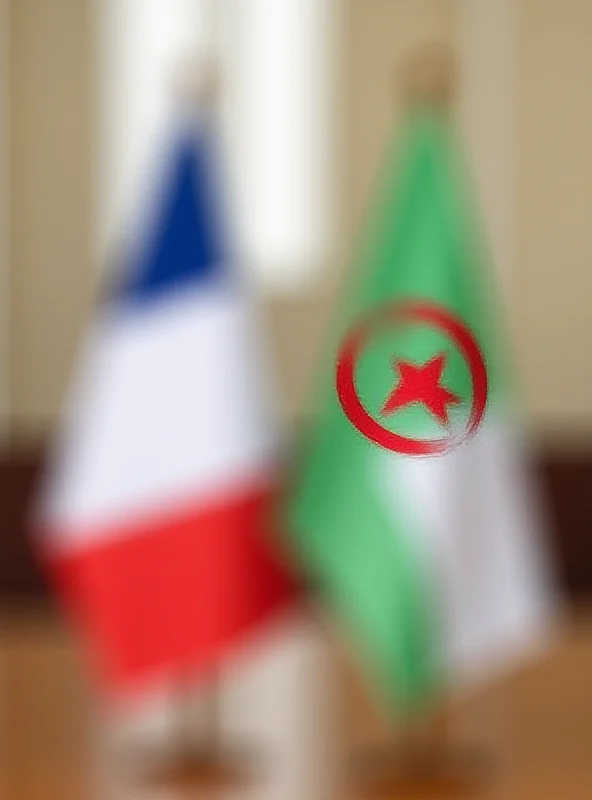 A split image showing the flags of France and Algeria, with a blurred background of a diplomatic meeting.