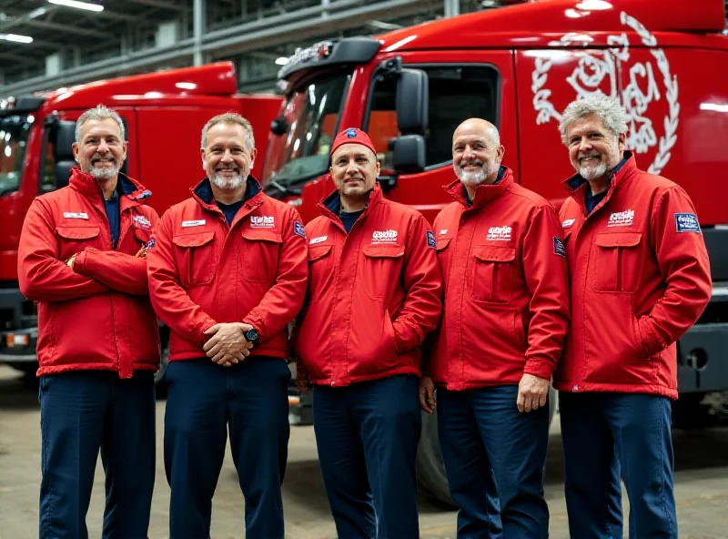 Volunteer firefighters from Klatovy receiving the keys to the final Tatra T815 truck in a celebratory event.