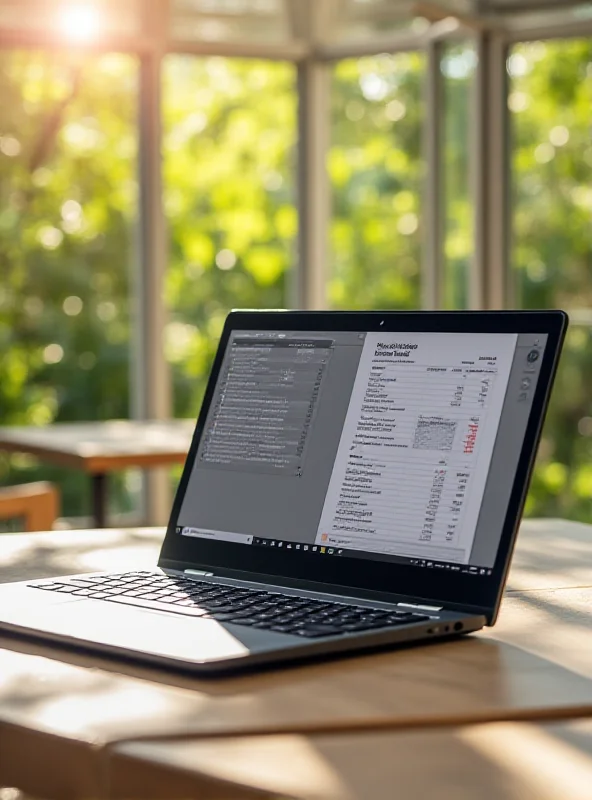 A sleek Lenovo Yoga laptop with solar panels integrated into the lid, sitting on a desk in a sunny outdoor setting.