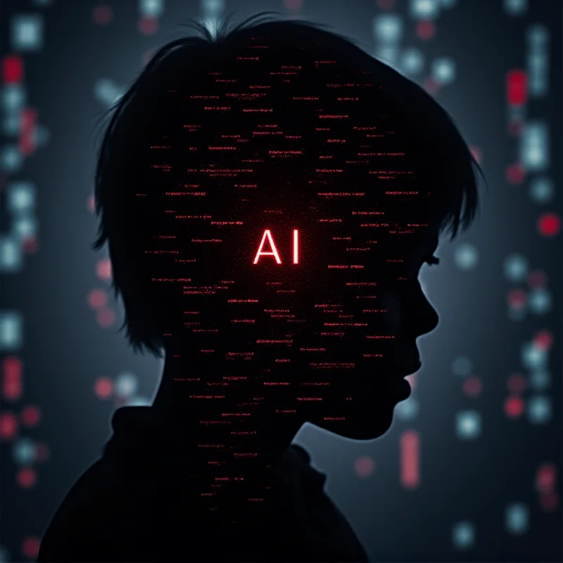 Abstract representation of AI threat with a digital silhouette