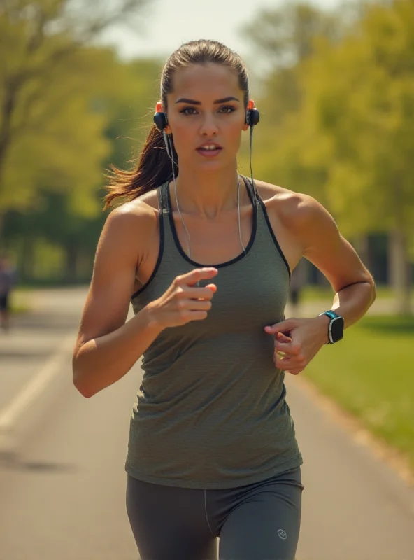 A person wearing Shokz OpenFit 2 earbuds while running outside.