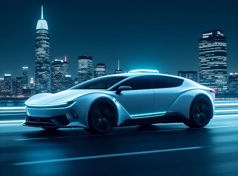 Futuristic robotaxi driving through a city at night