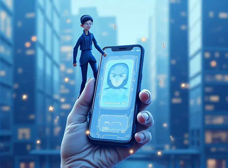 Illustration of an AI assistant interacting with a user on a smartphone.