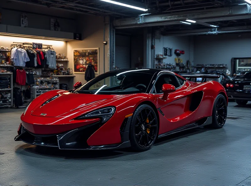 A sleek sports car with custom performance wheels and tires parked in front of a garage.