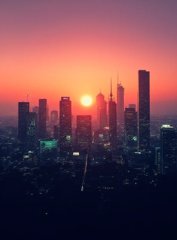 Johannesburg skyline at sunset with digital overlay