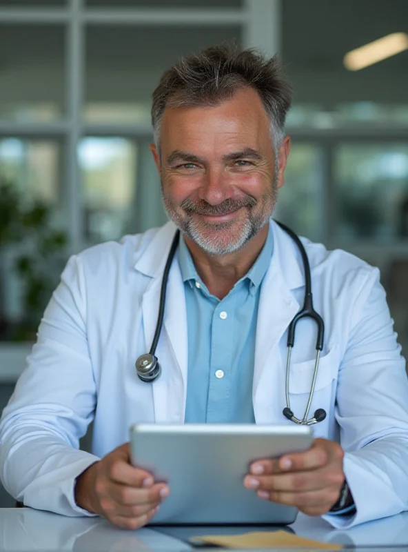 Doctor using Tablet with Healthcare Website