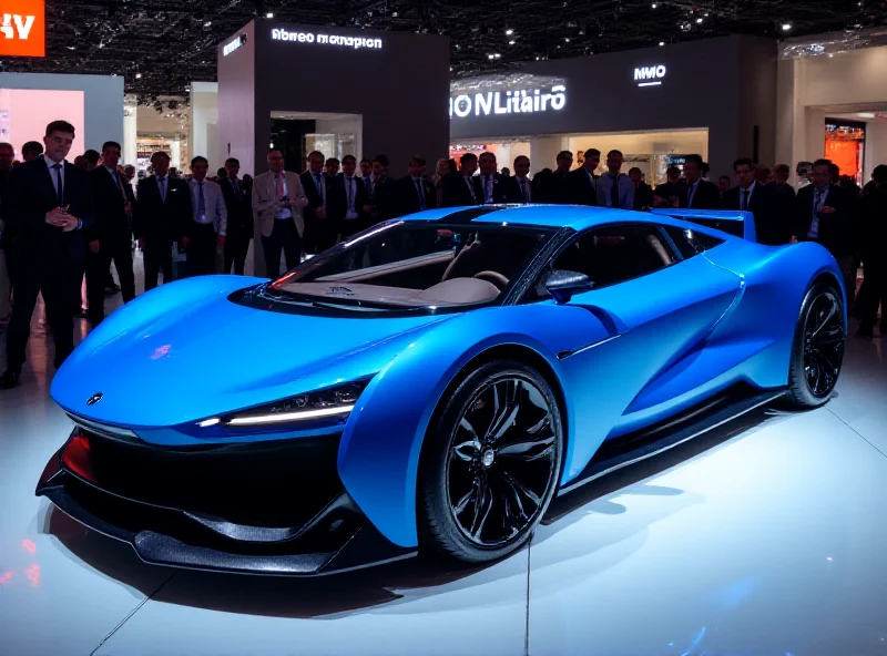 The sleek, futuristic Xiaomi SU7 Ultra supercar on display at the Mobile World Congress in Barcelona. The car is a vibrant color and surrounded by people.