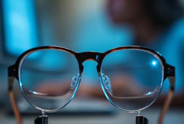 A close-up shot of blue light glasses with a stylish, round frame.
