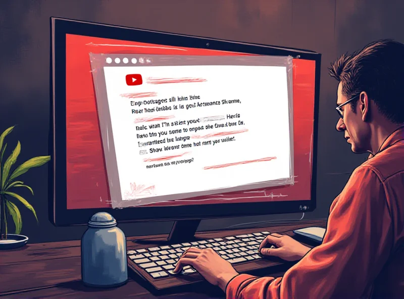 Illustration of a phishing scam on YouTube, showing a user being tricked by a fake notification.