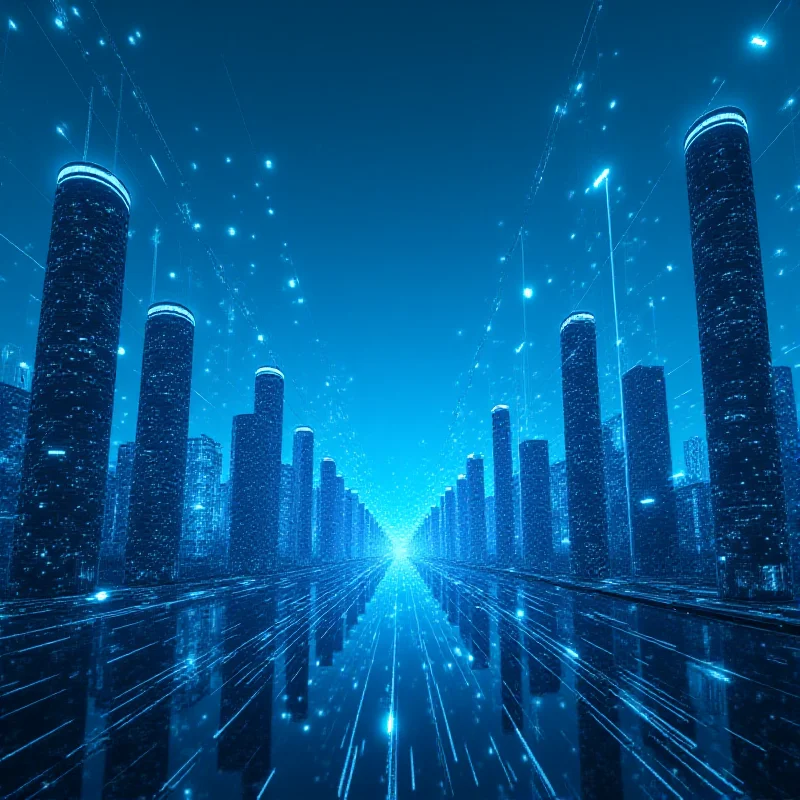 A futuristic cityscape filled with glowing lines representing internet connections between countless devices.