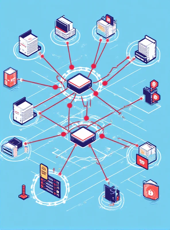 A network diagram showing data packets being intercepted by malicious actors. Red lines highlight the intercepted data, emphasizing the security breach.