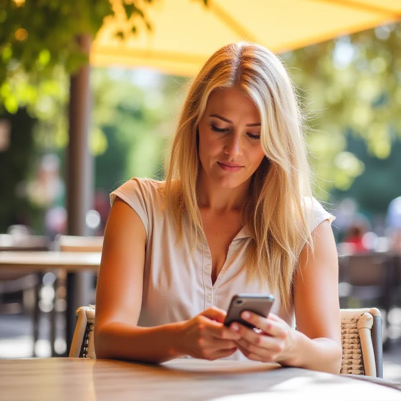 A person using a smartphone while traveling, with icons representing streaming, maps, and social media.