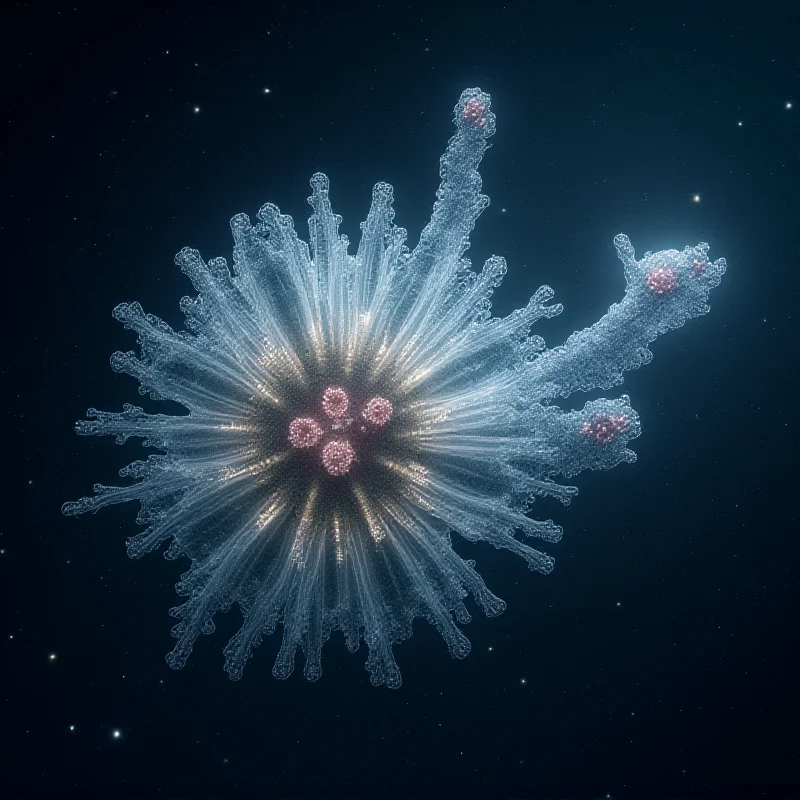 Artistic rendering of a large, complex bio structure floating in space.