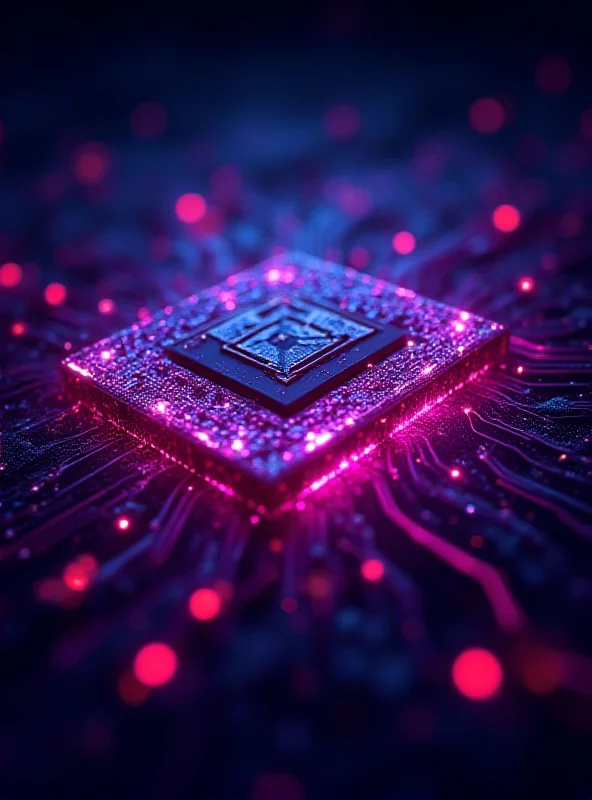 A stylized image of an AMD RDNA 4 GPU, with glowing circuits and a futuristic design, showcasing its improved encoding and ray tracing capabilities.