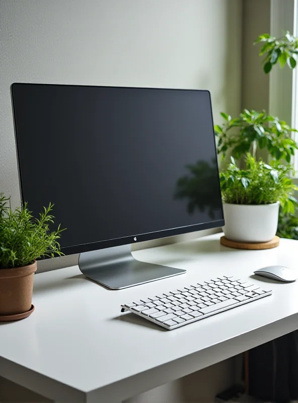 A MacBook Pro on a desk with an external monitor, keyboard, and mouse.