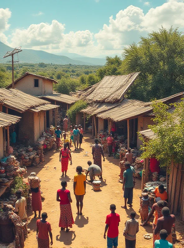 Image of a village in a developing country, with internet access being provided.