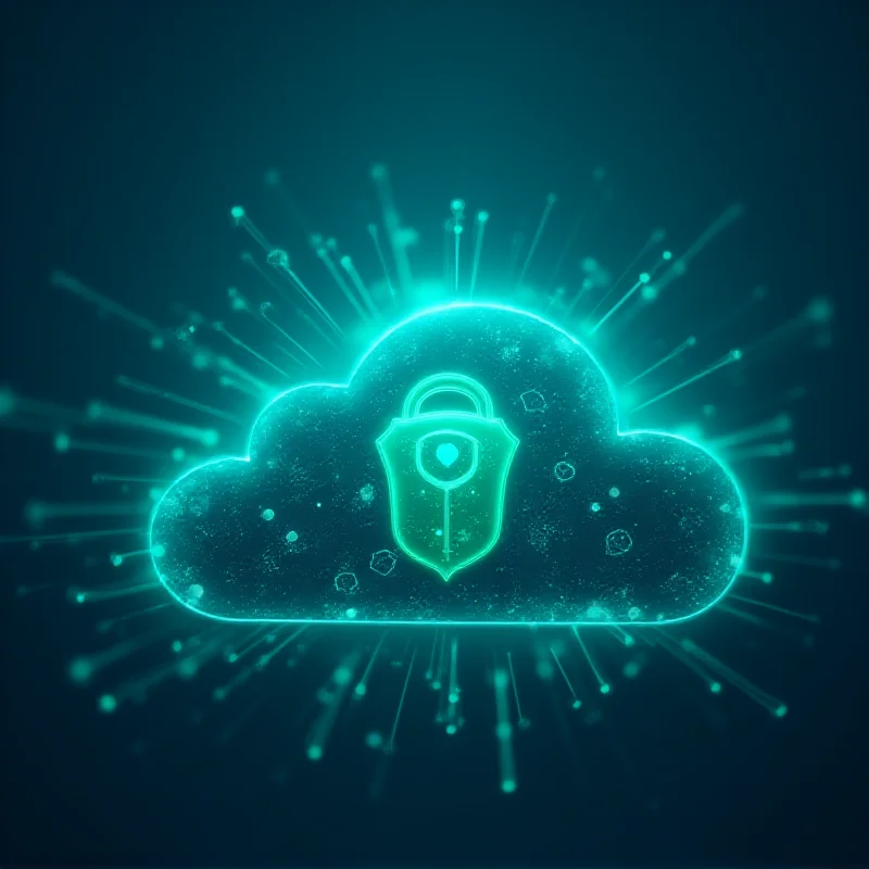 Abstract representation of cryptocurrency mining in the cloud, with a focus on security.